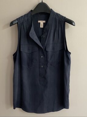 J.Crew 100% Silk Sleeveless Utility Blouse Navy Blue Size 0